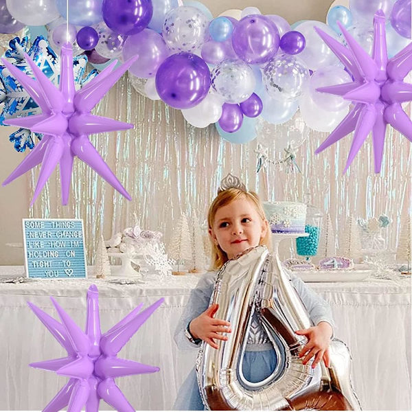 4 stk. 22 tommer 4D lilla Starburst Cone Mylar balloner 14 Point Star
