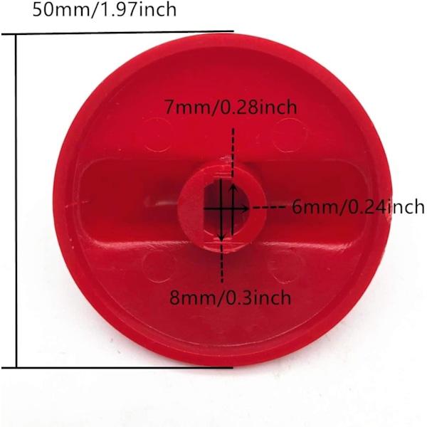 10 stk. Kjøkken Koketopp Rund Form Rotary Bryter Knott Rød Plast Gass