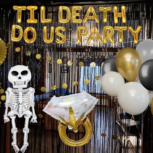 Gotisk möhippa dekoration Til Death Do Us Party dekoration ballonger möhippa brudparty förlovningsdekoration gul gul