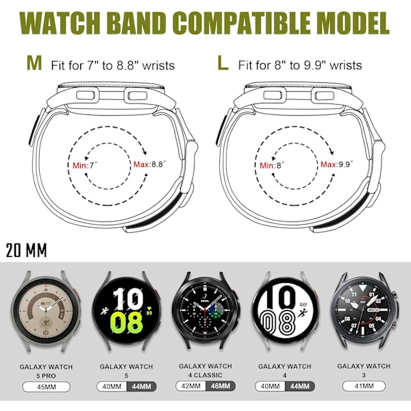 20mm Snabbkoppling Nylon Robust Sportklockarmband för män Kompatibel med   Galaxy Watch 6 Band Classic 43mm 47mm 40mm 44mm   Galaxy Watch 4/5
