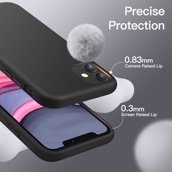 Silikonskal för iPhone 11 (2019) 6.1-Ih, Siy-Mjuk Fullkroppsskyddande Skal, Stötsäkert Skal med Mikrofiberfoder (Svart) Svart