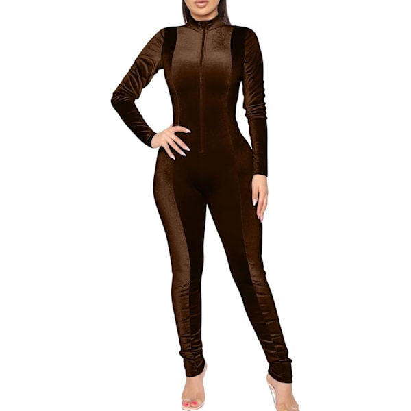 Women's SexyLong Sleeve Zipper Velvet One Piece Club Outfits Jumpsuits Rompers