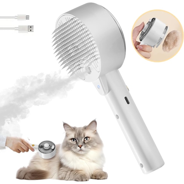 2024 Oppgradert Katte-dampbørste - Selvrensende stellebørste med spray for katter og hunder med langt/kort hår
