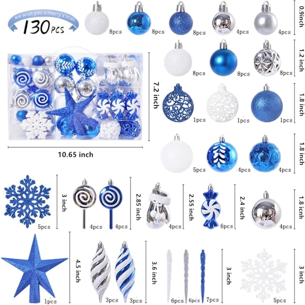 130-pack julgranskulor, krossäkra marinblå julgranskulor