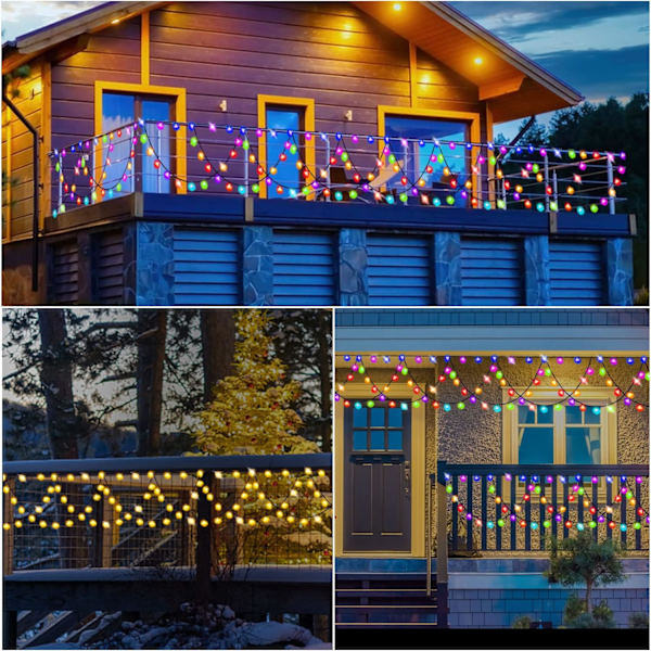 Julbelysning utomhus, 34FT 380 LED julgransljus förlängningsbar vattentät 11 belysningslägen färgförändring med fjärrkontroll halvrund 10M
