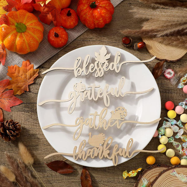 Thanksgiving Träutskurna Kort (8 st) - Hängande Dekorationer
