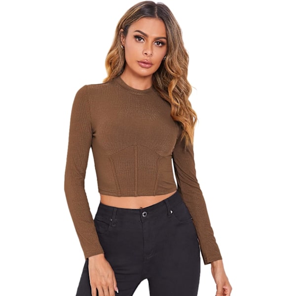 Kvinners Mock Neck Langarmet Ribbet Slim Fittet Crop