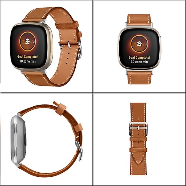 För Fitbit Versa 4 / Sense 2 Universal Äkta Läder Klockarmband NZQ Black