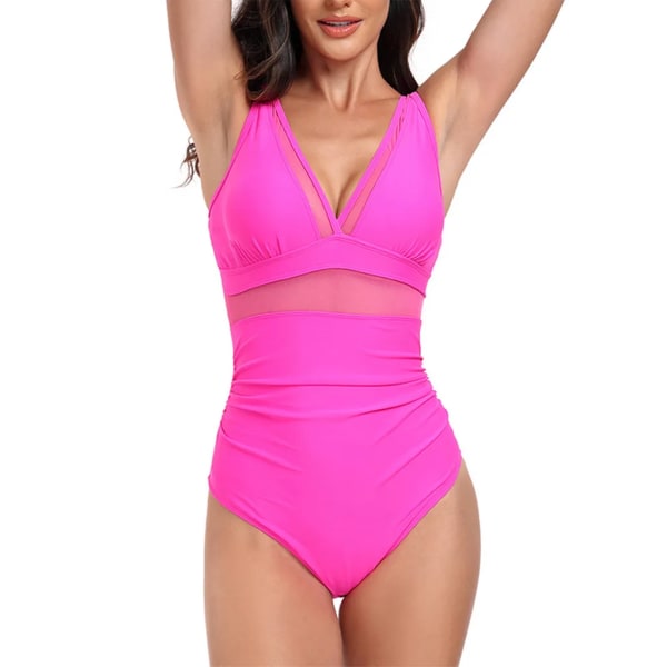 Kvindebadedragt Strandtøj Push Up Svømmetøj Blomsterprint Enkelt badedragt Pink Rose Rød, Størrelse M Pink Rose Red M
