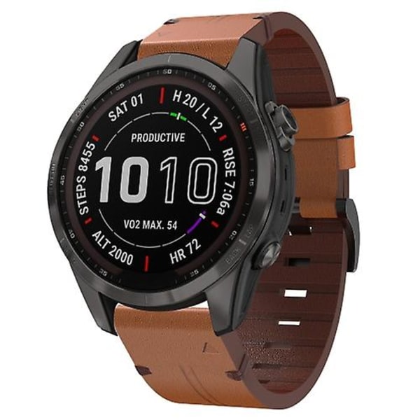 Til Garmin Fenix 7s Sapphire Solar 20mm Læder Stål Spænde Urrem NYG Brown