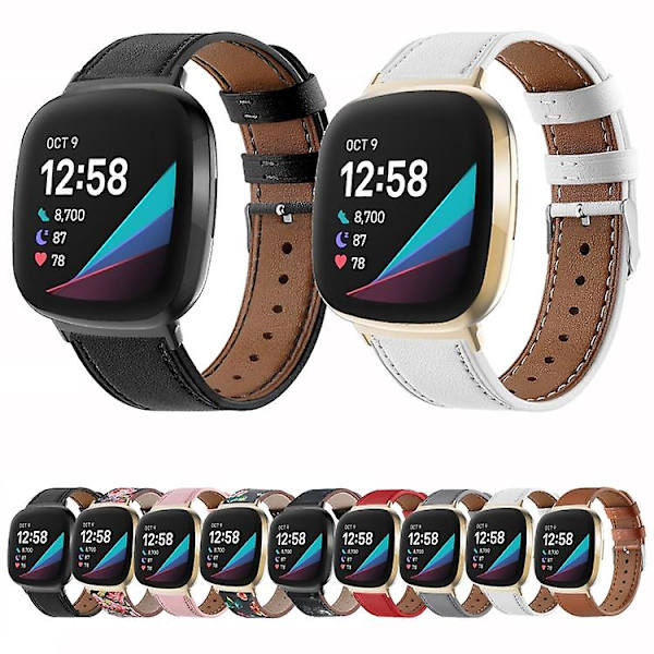 For Fitbit Versa 4 / Sense 2 Rund Hale Ægte Læder Rem VST Red