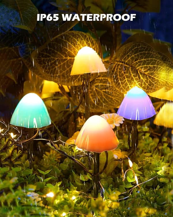 Solar hagepynt, 5m, 20 LED, Sopp solcellelamper, Vanntett solcelle sopppynt for sti, landskap, gjerde, plen, bakgård, Halloween
