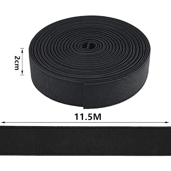 Bredd svart elastisk band - Perfekt för att sy midjeband och hantverk (20 mm x 11,5 meter)
