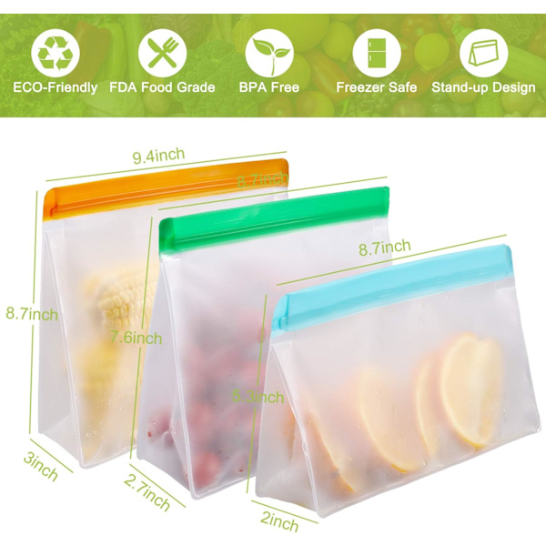 Genanvendelige Ziplock-poser i silikone, 10 stk. genanvendelige fryseposer