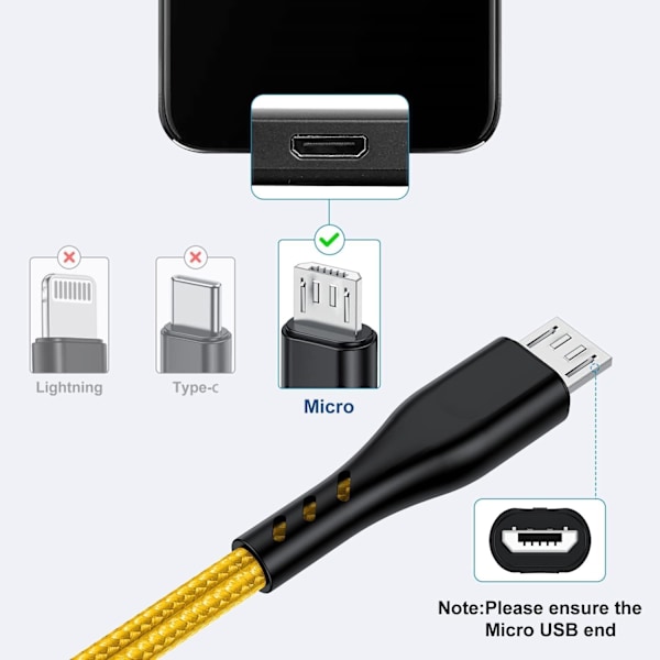 Micro USB-kabel 3Ft 3-pack, 3 fot Android-laddningskabel, hållbar