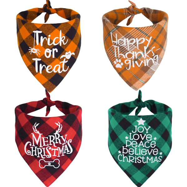 4 Pak Plaid Julehunde Bandana, Halloween Thanksgiving Julehunde Bandana