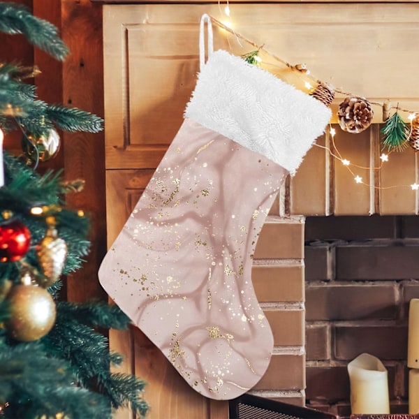 Julklapp, Personliga Julklappsstrumpor 2-pack Rosa Marmor Gyllene Virvlar 45,7 cm Julstrumpor Hängande Ornament Kamin för Träddekoration