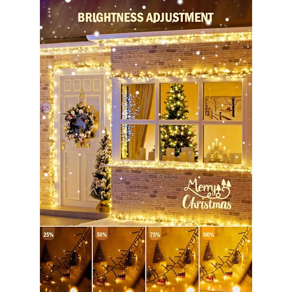 Julelys utendørs klyngelys - 1000 LED-er 50 fot 4X lys 8 moduser timer fjernkontroll, vanntett plugg i fe-strengelys, juletre