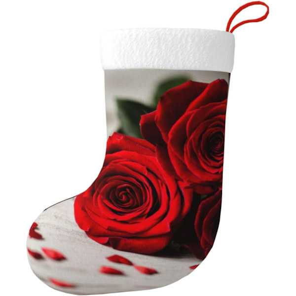 Julepynt Strømper med Rose - Holdbare, Farverige og Sjove Festlige Dekorationer - Jule Strømpe Pejs Ornamenter Jule Socke Gave Slik B