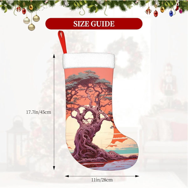 Gamla Ficus-träd Solnedgång Julstrumpor 45 cm, Mjuka Julstrumpor Klassiska Presentbehållare för Fest Semester Eldstad Dekorationer Familjesäsong D