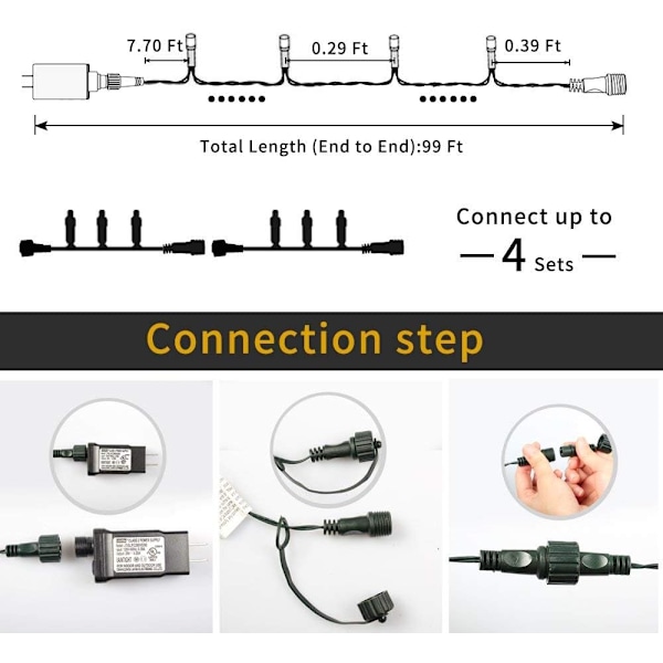 Julgransljus End-to-End Plug 8 lägen 108FT 300 LED IP55 Utomhus Vattentät UL Certifierad Inomhus Fe-ljus Trädgård Bröllop Jul