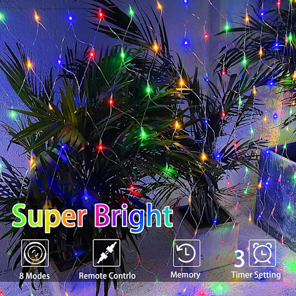 12ft x 5ft Julgransnätljus, 360 LED-nätljus med 8 lägen, anslutningsbara, timer, vattentäta julgransljus utomhus buskmesh-ljus för