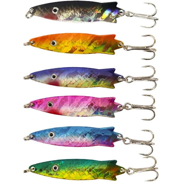 6 Sea Fishing Spinners - Mini Metal Lures with Sharp Hooks for Bass, Pike, and Trout