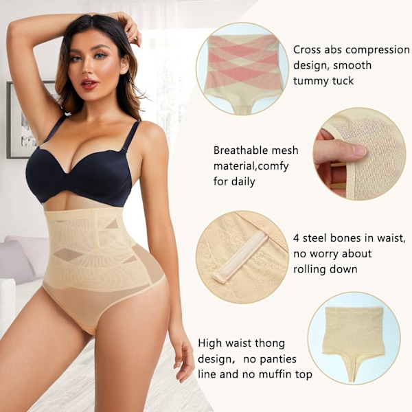 Kompressions Thong Shapewear til kvinder Tummy Control Underbukser Højtaljet Body