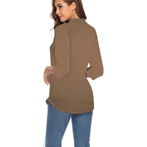 Dame 3/4 ærme V-hals toppe casual tunika bluse løs skjorte