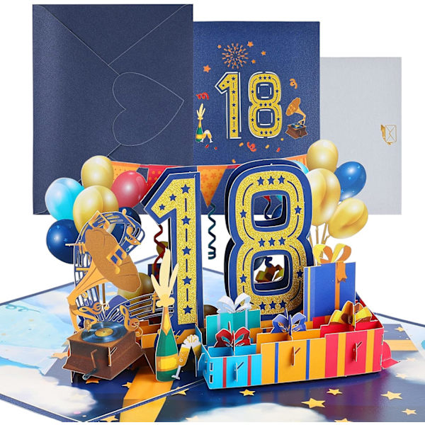 18-årsdag Pop-Up-kort: 3D-gratulasjonskort med konvolutt