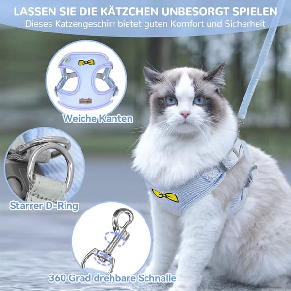 wxsp Katte-sæt til katte, polyester, justerbar sele, anti-flugt, killinger og hunde