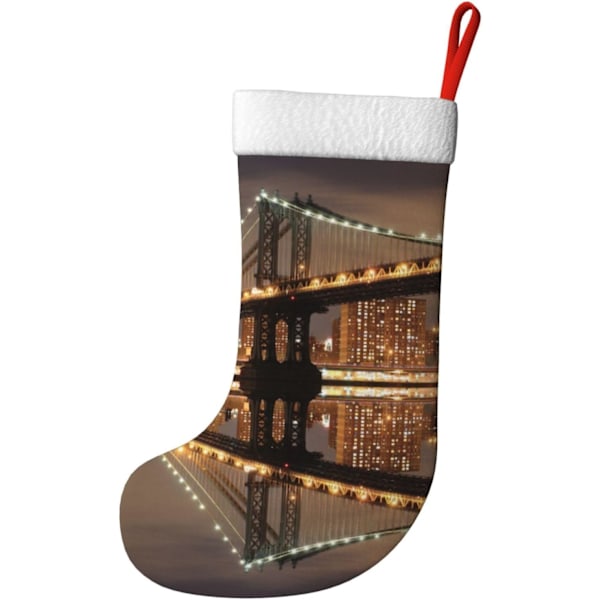 Julstrumpor med New York Manhattan Bridge-motiv - Hållbara, färgglada och roliga festliga dekorationer - Julstrumpa för eldstaden