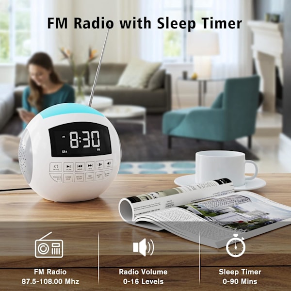 Klockradio, Bluetooth-väckarklockradio, dubbel väckarklocka med USB-laddare, 7-färgs nattlampa, 12/24H, DST, 5 justerbar volym, dimmer för