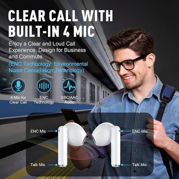 Bluetooth 5.3 Trådlösa Hörlurar - 40 timmars speltid, brusreducerande mikrofon, IPX8 vattentät för iPhone/Android