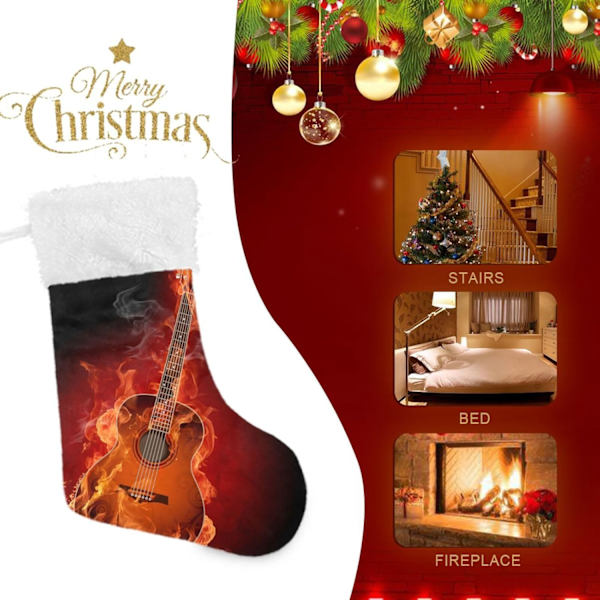 Julklapp, personliga julklappsstrumpor 2-pack Gitarr Eld 45,7 cm Julstrumpor Hängande Ornament Kamin för träddekoration 17