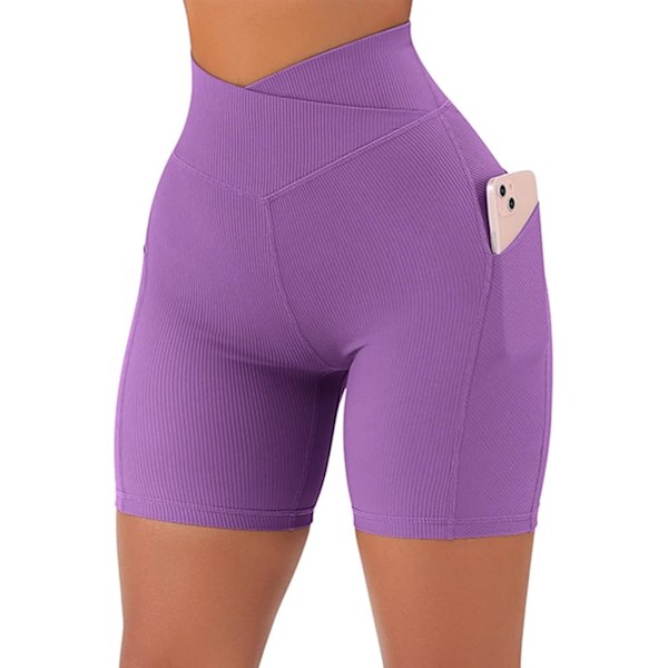 Kvinnors Cross Workout Shorts med fickor 5\" Hög midja Booty Biker Short
