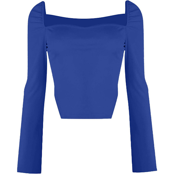 Kvindernes langærmede ribbede strikkede Crop Top Scoop Neck