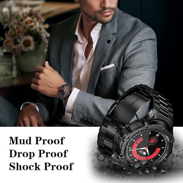 Rustfrit stålkasse og -remme kompatibel med Galaxy Watch 5 Pro-rem 45mm (2022), justerbar metalbeskytter robust cover-rem til Watch 5