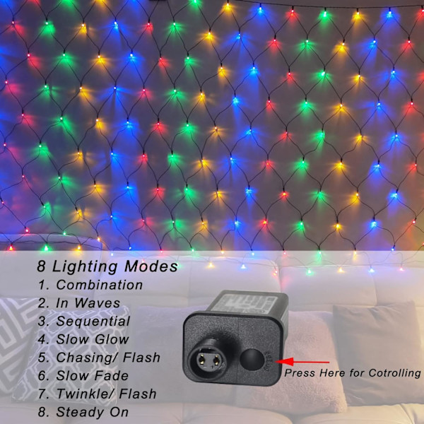 Färgglada julnätljus utomhus 8 lägen, 21ft x 5ft vattentäta nätljus Giant 360 LED nätljus flerfärgade ljusslinga jul