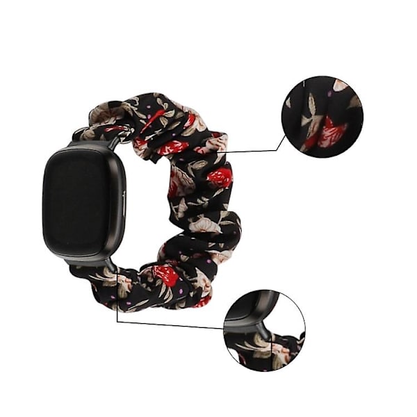 Universell hårslinga i tyg för Fitbit Versa 4 / Sense 2 Black Floral