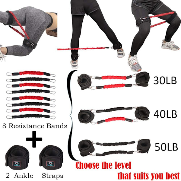 Bty motstandsbånd treningssystem, ben- og rumpeøvelsesutstyr svart/rød svart/rød