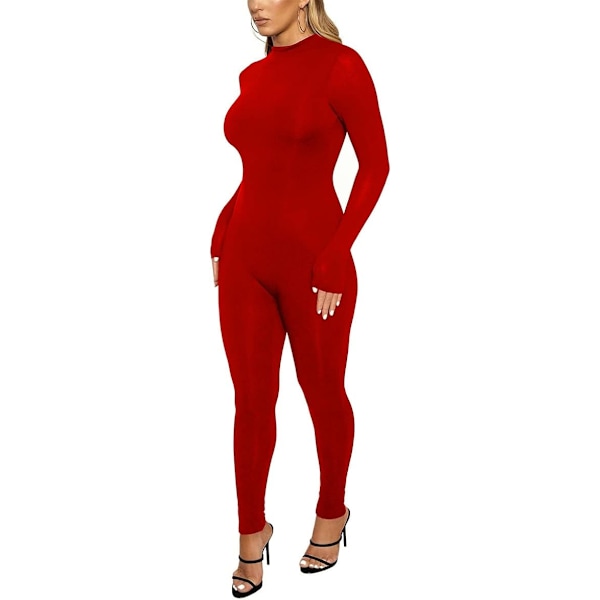Dames Langærmet Heldragt Lynlås Bagpå Bodycon Solid Romper Clubwear