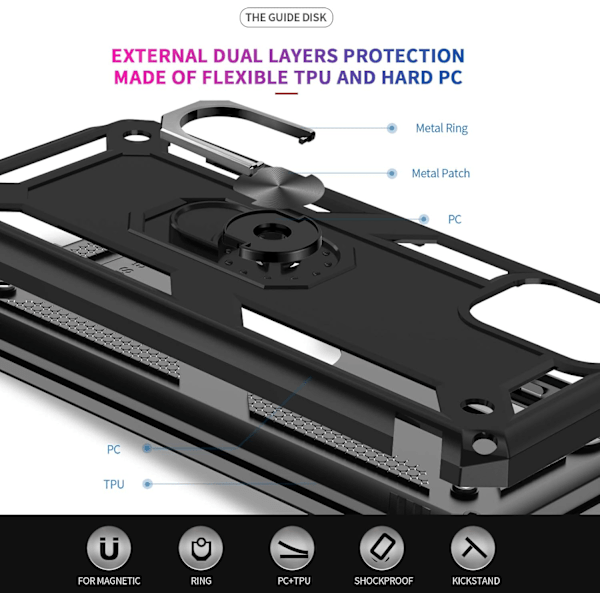 til Moto G Stylus 2021 etui i militærkvalitet med støttefod og 2 skærmbeskyttere i hærdet glas - Sort [Ikke til 5G/2020] Sort