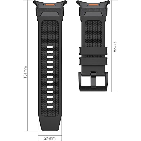 Gummibånd Kompatibel med   Galaxy Watch 7 Ultra 47mm til Mænd, Bred Robust Holdbar Silikone Rem med Rustfrit Stål Adapter Sort-Orange