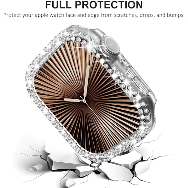 2 kpl Apple Watch Bling -koteloita näytönsuojalla 46 mm Series 10, Bling-kristallitimantti-strassi-puskuri kova PC ohut suojakuori iWatchille