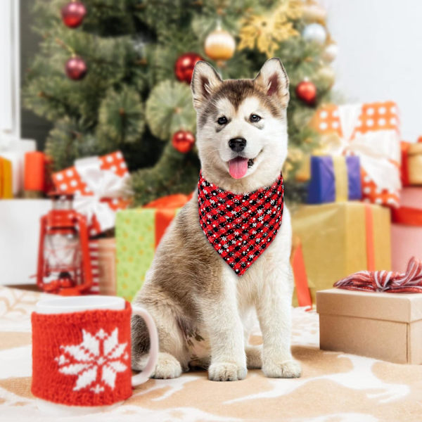 2-pack hundbandana jul klassisk rutig snöflinga husdjursscarf triangelhaklappar