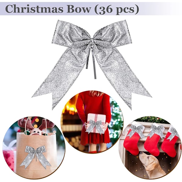 36 stycken rosettdekor, julgransrosett prydnad, glitterband rosett