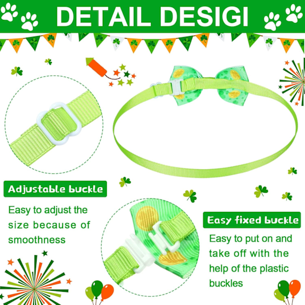 120 st St. Patrick's Day hundfluga och halsband set, inklusive 60 hundhalsdukar och 60 gröna klöverflugor för hundar, justerbar hundfluga, hundrosetter