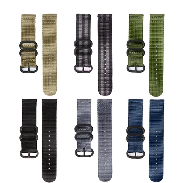 För Suunto 7 Tre-ringars Stålspänne Nylon Klockarmband KCU Black