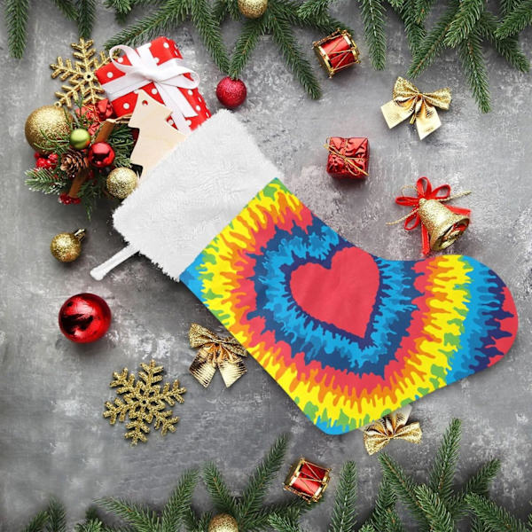 Julklapp, personliga julklappsstrumpor 2-pack Regnbåge Hjärta Tie Dye 45,7 cm Julstrumpor Hängande Ornament Eldstad för Träddekoration